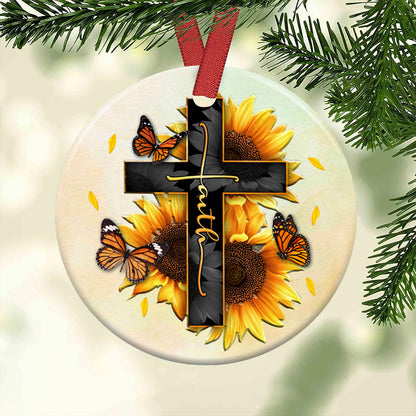 Faith Sunflower Butterfly Ceramic Circle Ornament - Decorative Ornament - Christmas Ornament