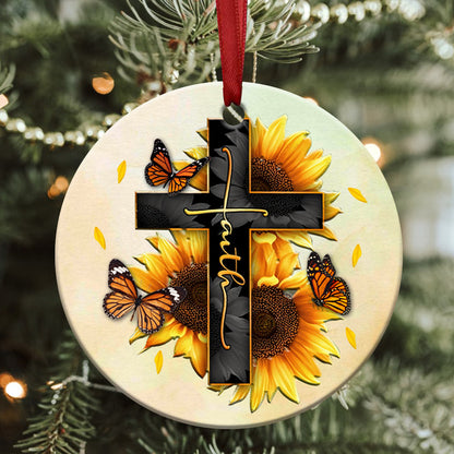 Faith Sunflower Butterfly Ceramic Circle Ornament - Decorative Ornament - Christmas Ornament