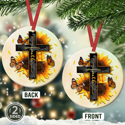 Faith Sunflower Butterfly Ceramic Circle Ornament - Decorative Ornament - Christmas Ornament