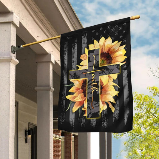 Faith Sunflower Christian Cross House Flags - Christian Garden Flags - Outdoor Christian Flag