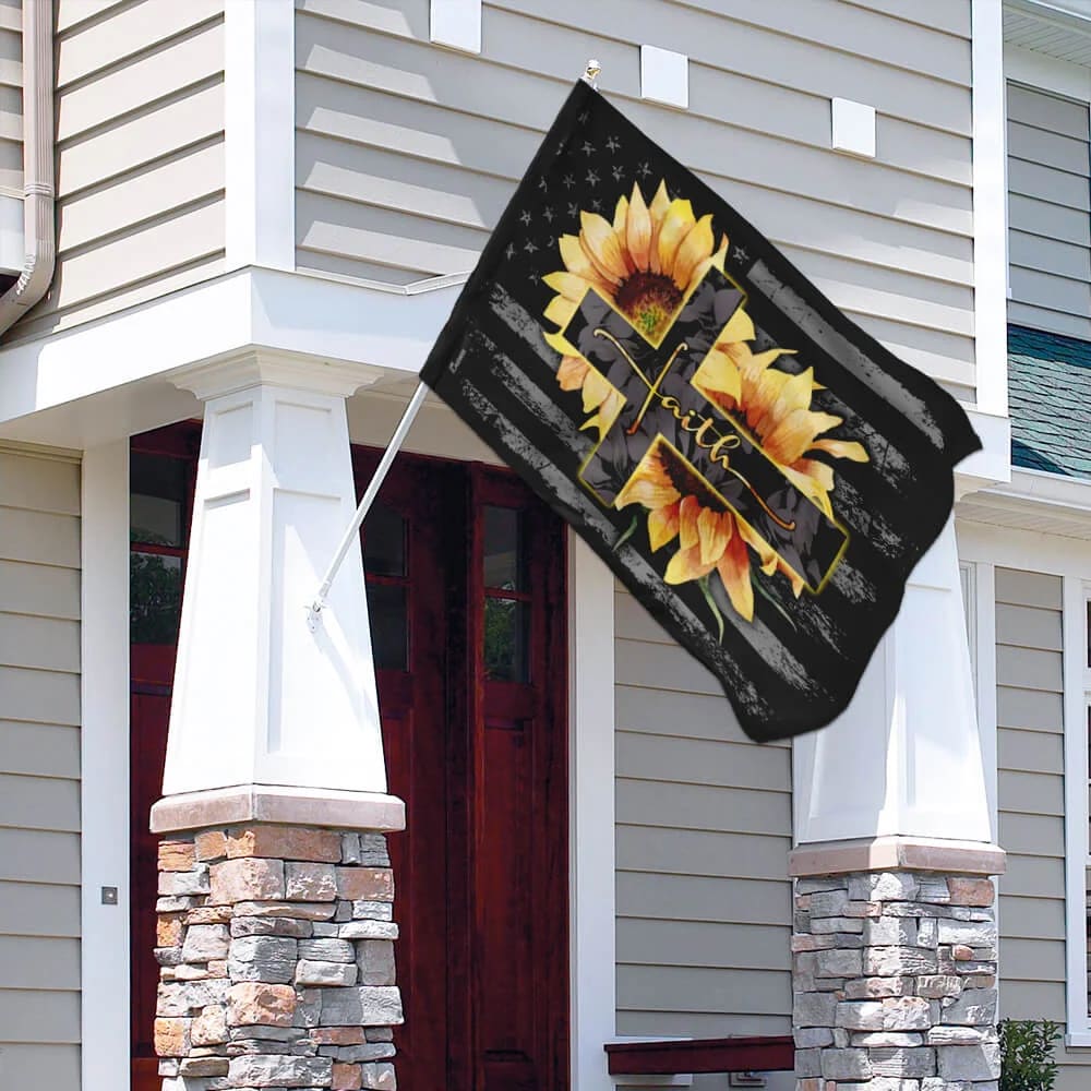 Faith Sunflower Christian Cross House Flags - Christian Garden Flags - Outdoor Christian Flag