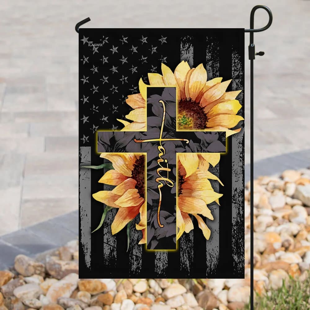 Faith Sunflower Christian Cross House Flags - Christian Garden Flags - Outdoor Christian Flag