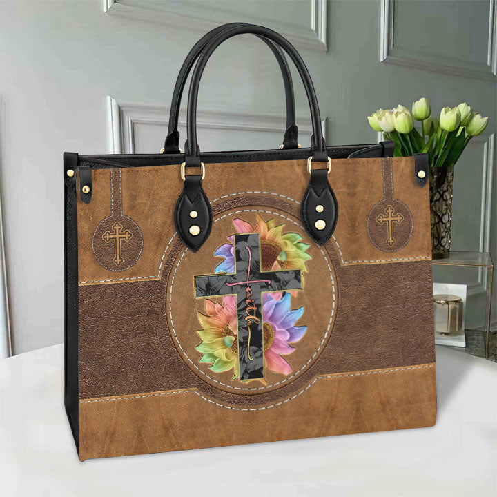 Faith Sunflower Cross Leather Bag - Women's Pu Leather Bag - Gift For Grandmothers