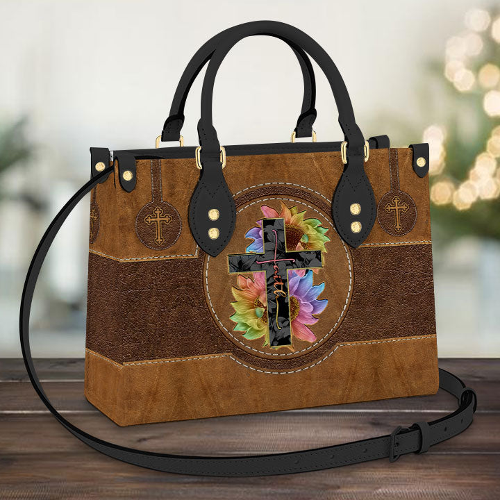 Faith Sunflower Cross Leather Bag - Women's Pu Leather Bag - Gift For Grandmothers