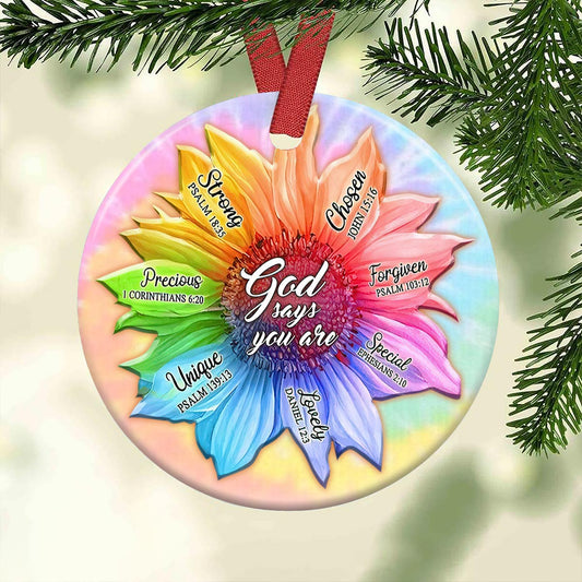 Faith Sunflower God Says Ceramic Circle Ornament - Decorative Ornament - Christmas Ornament