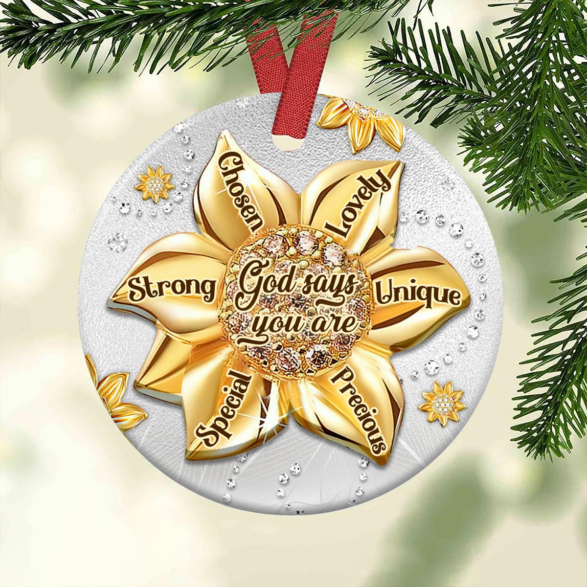 Faith Sunflower Jewelry Style Ceramic Circle Ornament - Decorative Ornament - Christmas Ornament