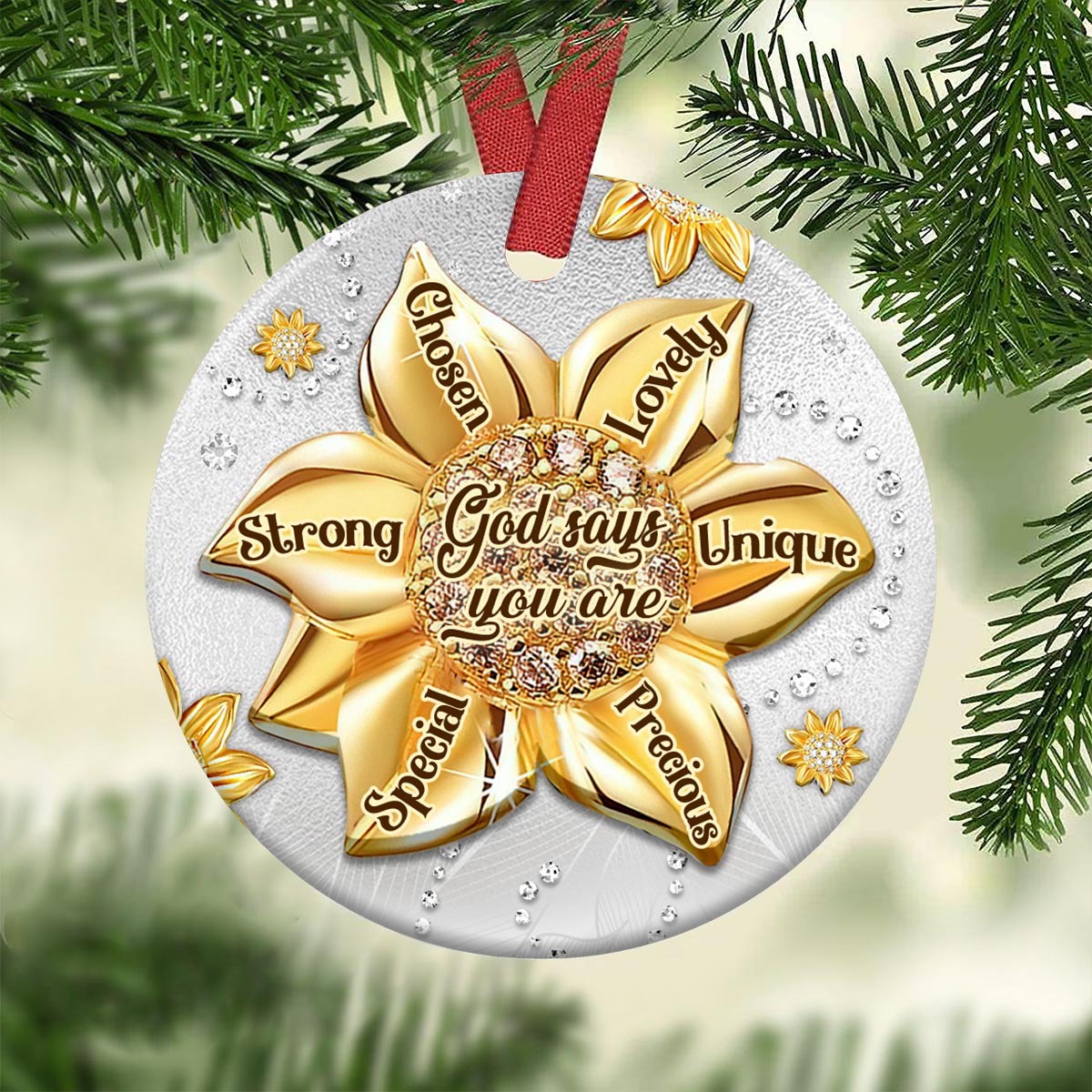 Faith Sunflower Jewelry Style Ceramic Circle Ornament - Decorative Ornament - Christmas Ornament