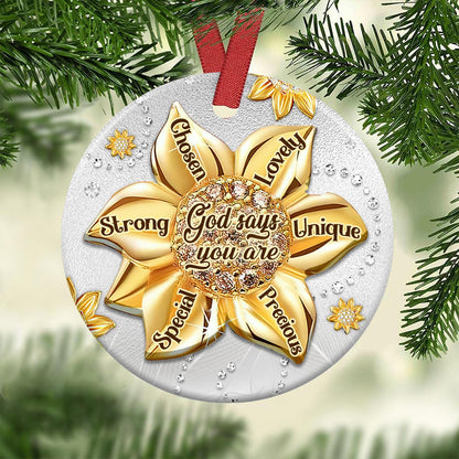 Faith Sunflower Jewelry Style Ceramic Circle Ornament - Decorative Ornament - Christmas Ornament