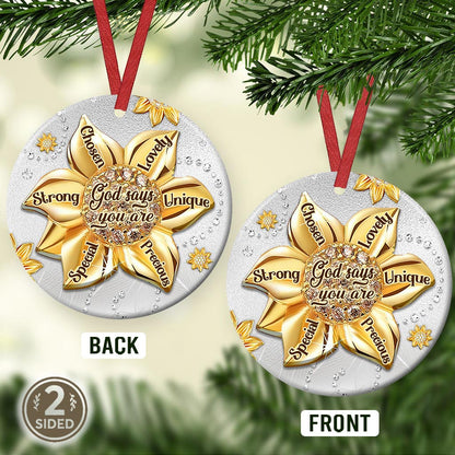 Faith Sunflower Jewelry Style Ceramic Circle Ornament - Decorative Ornament - Christmas Ornament