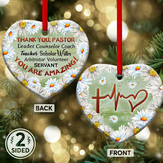 Faith Thank You Pastor You Are Amazing Heart Ceramic Ornament - Christmas Ornament - Christmas Gift