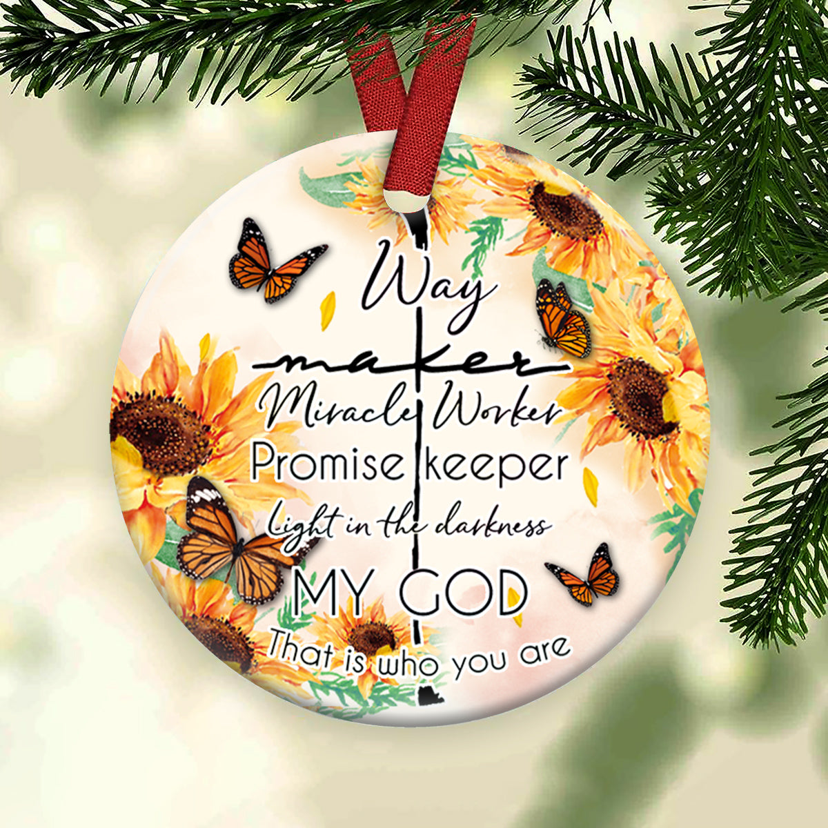 Faith Way Maker Sunflower Ceramic Circle Ornament - Decorative Ornament - Christmas Ornament
