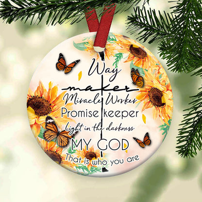 Faith Way Maker Sunflower Ceramic Circle Ornament - Decorative Ornament - Christmas Ornament