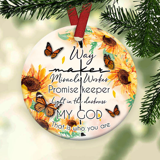 Faith Way Maker Sunflower Ceramic Circle Ornament - Decorative Ornament - Christmas Ornament