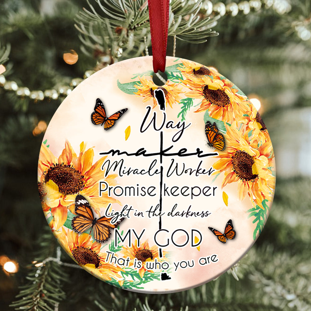 Faith Way Maker Sunflower Ceramic Circle Ornament - Decorative Ornament - Christmas Ornament