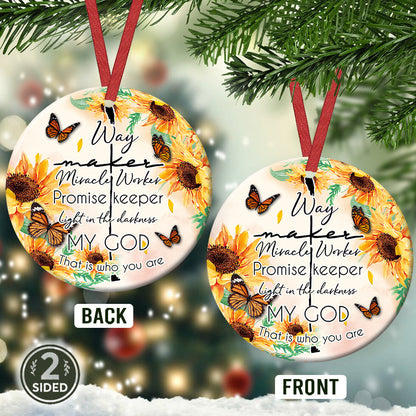 Faith Way Maker Sunflower Ceramic Circle Ornament - Decorative Ornament - Christmas Ornament