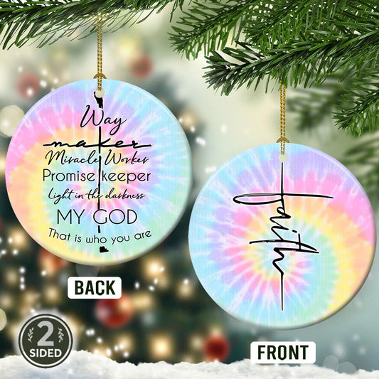Faith Way Maker Tie Dye Ceramic Circle Ornament - Decorative Ornament - Christmas Ornament