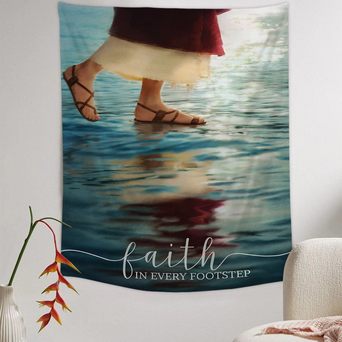 Faith in Every Footstep Tapestry - Jesus Picture - Religious Tapestry - Christian Tapestry Wall Hangings