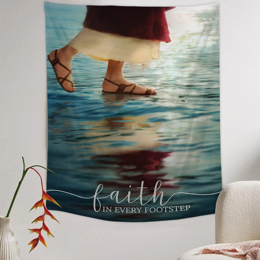 Faith in Every Footstep Tapestry - Jesus Picture - Religious Tapestry - Christian Tapestry Wall Hangings