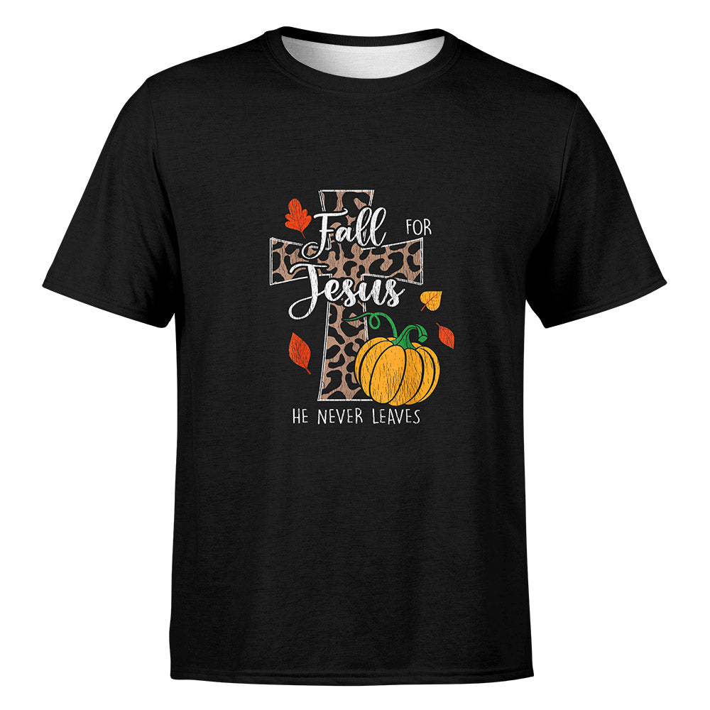 Fall For Jesus He Never Leave Pumpkin Thanksgiving Christian T-Shirt