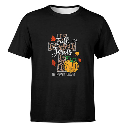 Fall For Jesus He Never Leave Pumpkin Thanksgiving Christian T-Shirt