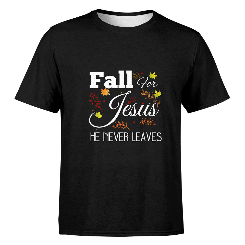 Fall For Jesus He Never Leaves Autumn Christian Gift Idea Long Sleeve T-Shirt