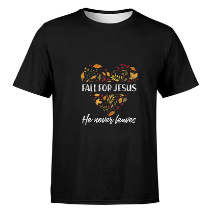 Fall For Jesus He Never Leaves Autumn Christian T-Shirt Thanksgiving Gift