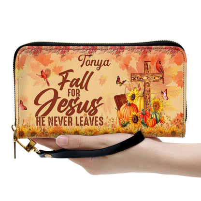Fall For Jesus He Never Leaves Butterfly & Sunflower Clutch Purse For Women - Personalized Name - Christian Gifts For Women