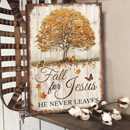 Fall For Jesus He Never Leaves Canvas Wall Art - Autumn Tree Orange Butterfly Canvas Prints