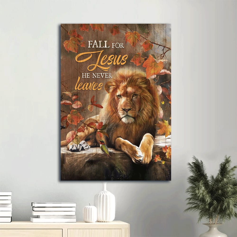 Fall For Jesus He Never Leaves Canvas Wall Art - Jesus Lion Of Judah Portrai Canvas - Autumn Season