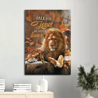 Fall For Jesus He Never Leaves Canvas Wall Art - Jesus Lion Of Judah Portrai Canvas - Autumn Season