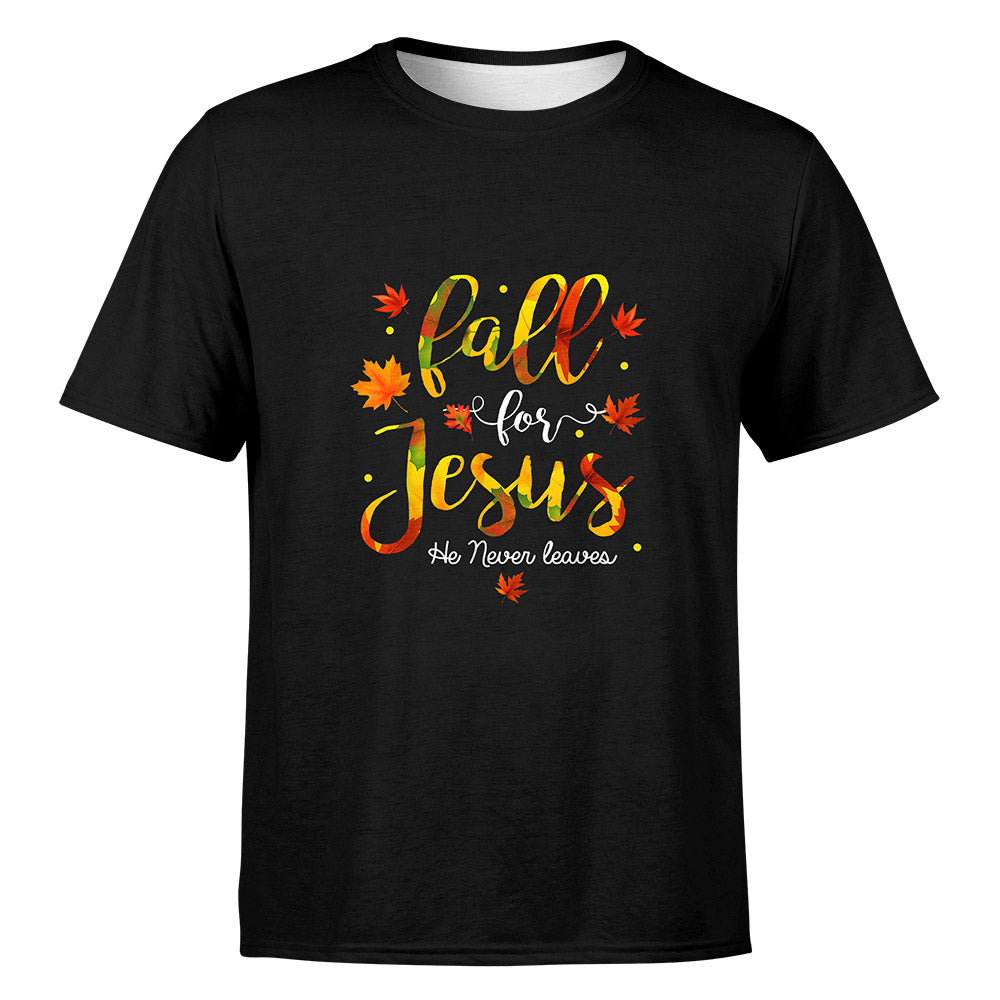 Fall For Jesus He Never Leaves Christian Faith Jesus Autumn T-Shirt