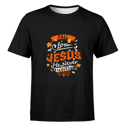 Fall For Jesus He Never Leaves Christian Faith Jesus Vintage T-Shirt
