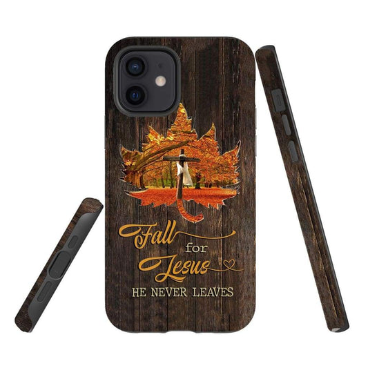 Fall For Jesus He Never Leaves Cross On Autumn Leaves Christian Phone Case - Bible Verse Phone Cases Samsung