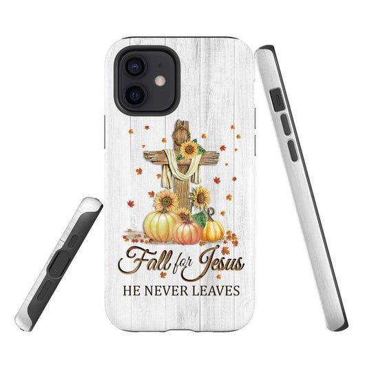 Fall For Jesus He Never Leaves Cross Pumpkin Thanksgiving Phone Case - Bible Verse Phone Cases Samsung