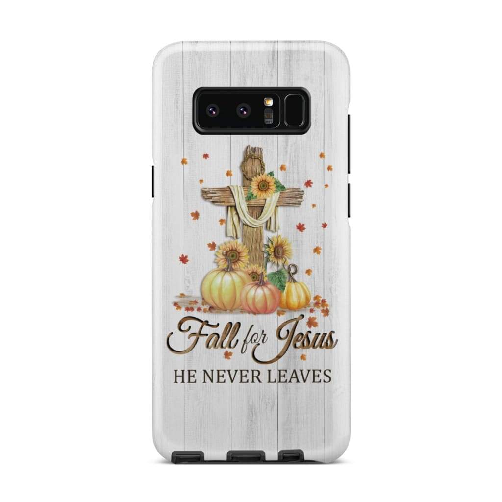 Fall For Jesus He Never Leaves Cross Pumpkin Thanksgiving Phone Case - Bible Verse Phone Cases Samsung