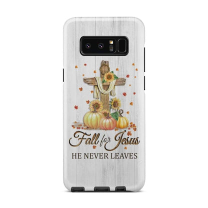 Fall For Jesus He Never Leaves Cross Pumpkin Thanksgiving Phone Case - Bible Verse Phone Cases Samsung