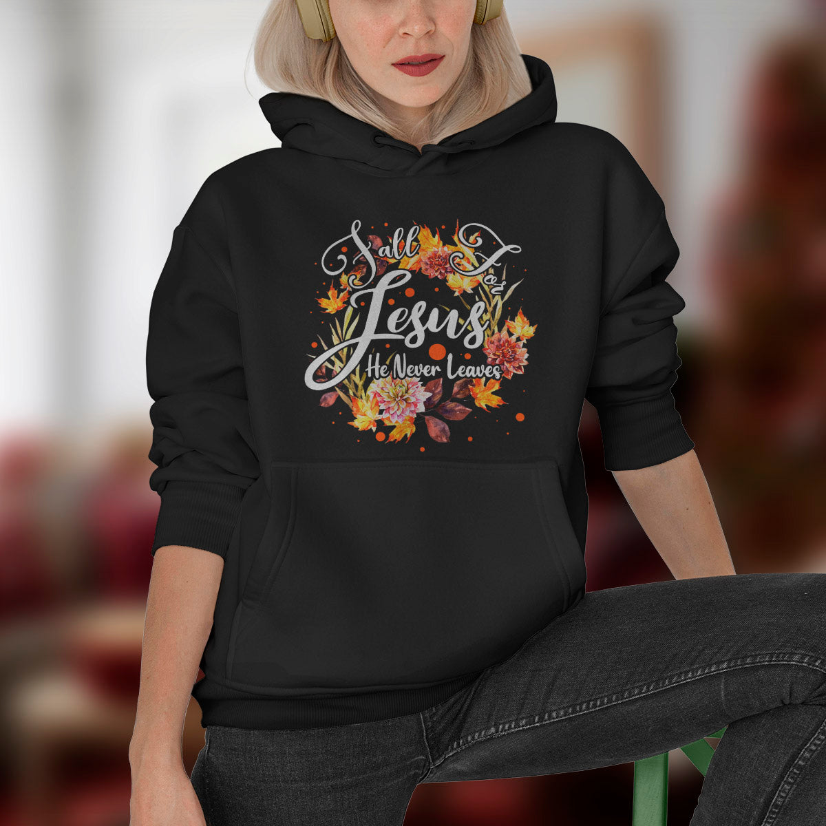 Fall For Jesus He Never Leaves Cute Fall Thanksgiving T-Shirt