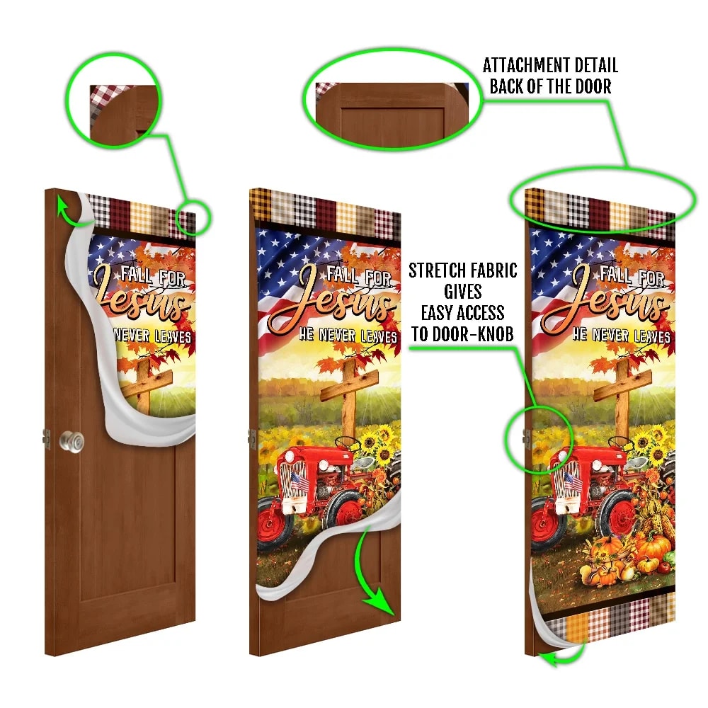 Fall For Jesus He Never Leaves Door Cover - Christian Tractor Door Cover - Religious Door Decorations