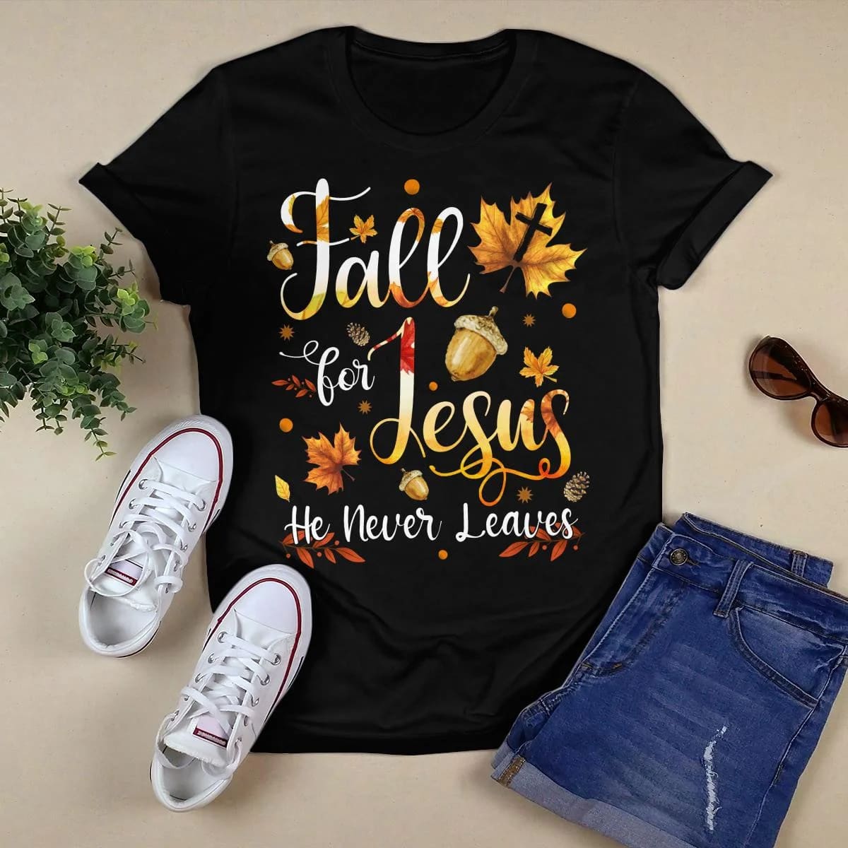 Fall For Jesus He Never Leaves Fall Leaves God T-Shirt, Jesus Sweatshirt Hoodie, Faith T-Shirt, Christ Unisex Hoodie