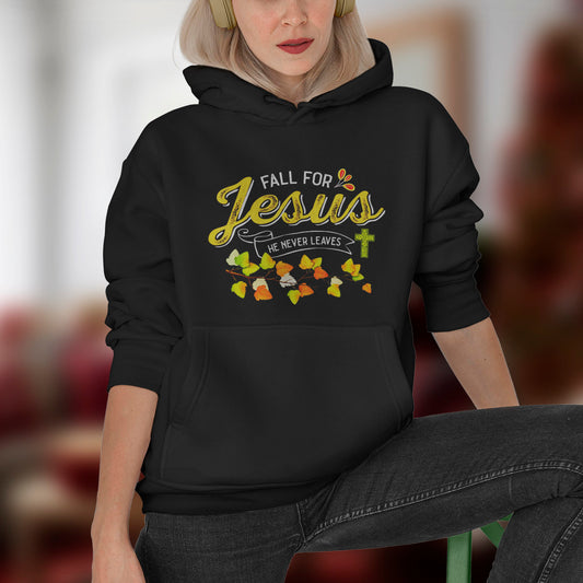 Fall For Jesus He Never Leaves Gift Christian Autumn Lovers T-Shirt