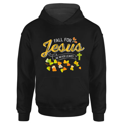 Fall For Jesus He Never Leaves Gift Christian Autumn Lovers T-Shirt
