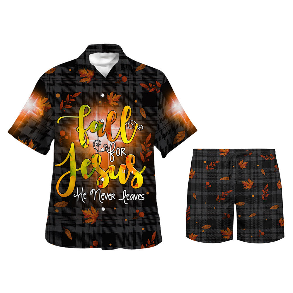 Fall For Jesus He Never Leaves Hawaiian Shirt - Christian Hawaiian Shirt - Religious Hawaiian Shirts