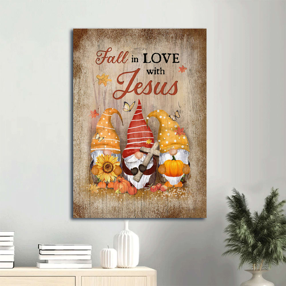 Fall In Love With Jesus Autumn Gnome Canvas Wall Art