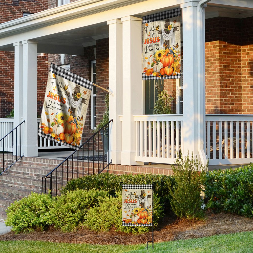 Fall Thanksgiving Flag Fall For Jesus He Never Leaves Halloween Flag