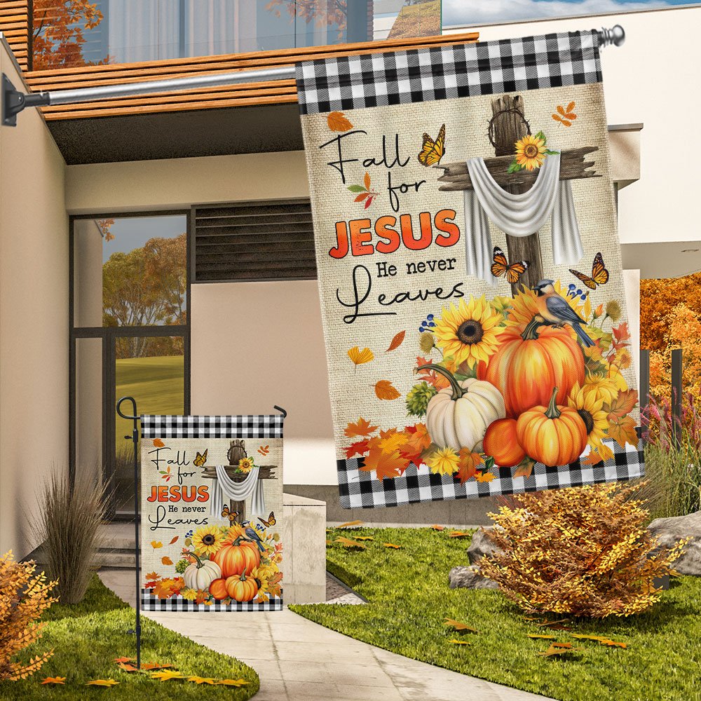 Fall Thanksgiving Flag Fall For Jesus He Never Leaves Halloween Flag