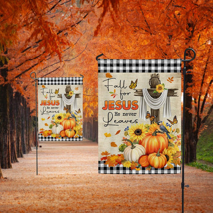 Fall Thanksgiving Flag Fall For Jesus He Never Leaves Halloween Flag