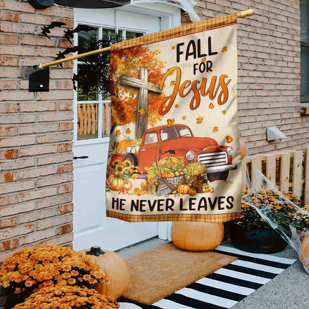 Fall Truck With Pumpkins Fall For Jesus He Never Leaves Halloween Flag