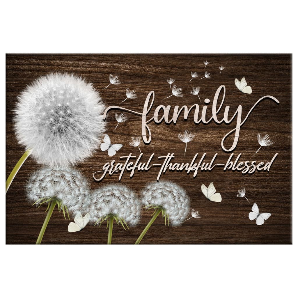 Family Grateful Thankful Blessed Wall Art Canvas, Dandelions Christian Wall Decor - Religious Wall Decor