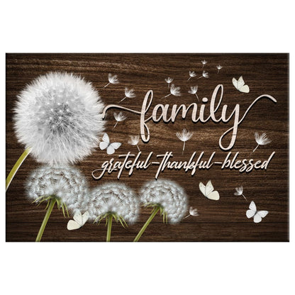 Family Grateful Thankful Blessed Wall Art Canvas, Dandelions Christian Wall Decor - Religious Wall Decor