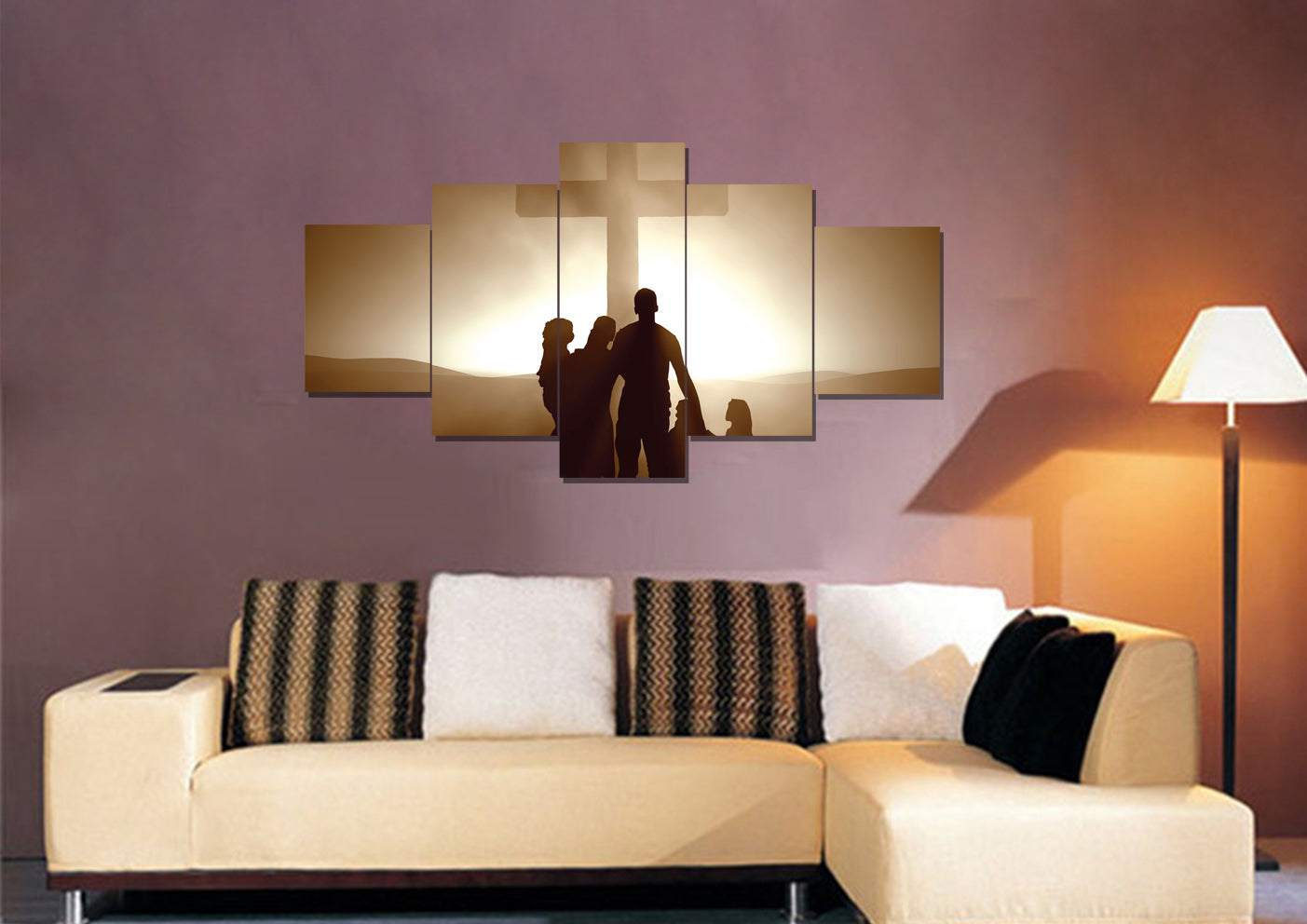 Family In Front Of Cross Wall Art - Christian Canvas Wall Art